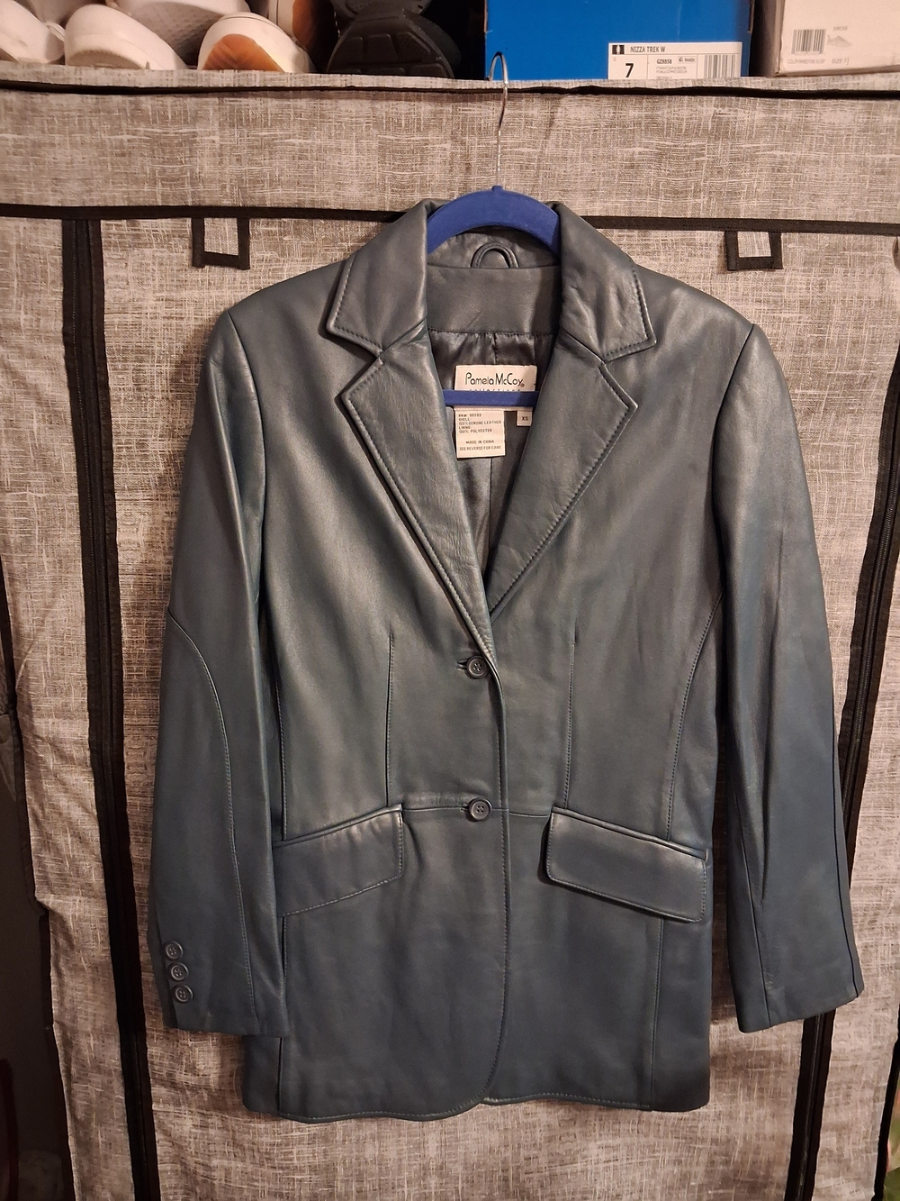 Pamela McCoy Slate Blue Leather Blazer, Size XS